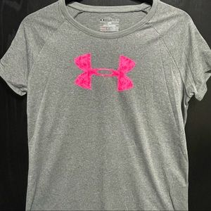 NWOT Under Armour Top Gray Pink Youth Girls XL
